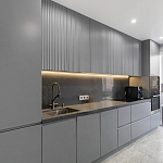 Прямой серый кухонный гарнитур с фрезерованным фасадом Idelle Kitchen Set варинант исполнения - 1 | Loft Concept в Саратове