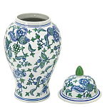 Ваза с крышкой и зелено-голубым рисунком на белом фоне 51 см Blue & White Ornament варинант исполнения - 2 | Loft Concept в Саратове