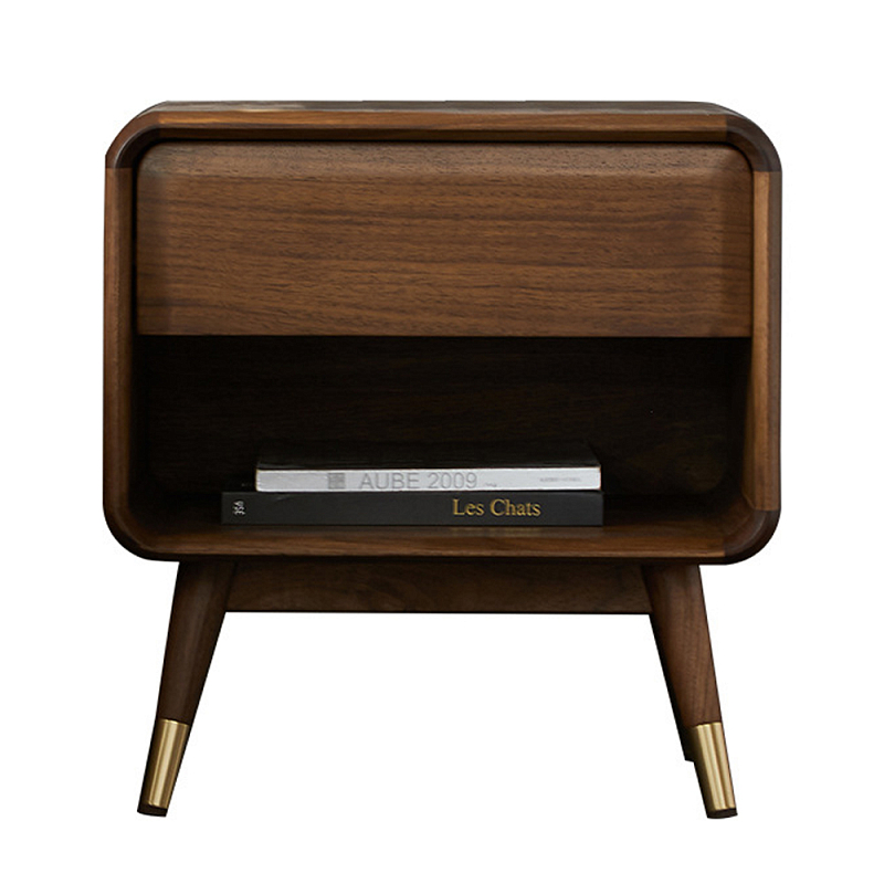 Прикроватная деревянная тумба с ящиком и нишей для хранения Moon Walnut Furniture Орех в Саратове | Loft Concept 