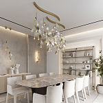 Подвесной светильник с золотистой вертикальной трубкой и декоративными прозрачными листьями из стекла Sylva  варинант исполнения - 7 | Loft Concept в Саратове