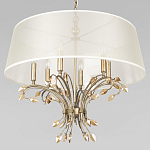 Люстра подвесная круглая с тканевым полупрозрачным абажуром и подвесками 6 ламп Gilded Elegance варинант исполнения - 4 | Loft Concept в Саратове