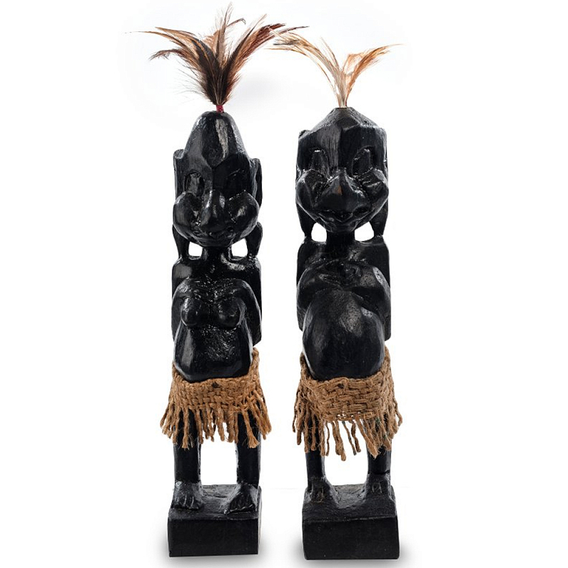 Комплект из 2-х деревянных статуэток Asmat Statuettes Black Черный Коричневый в Саратове | Loft Concept 