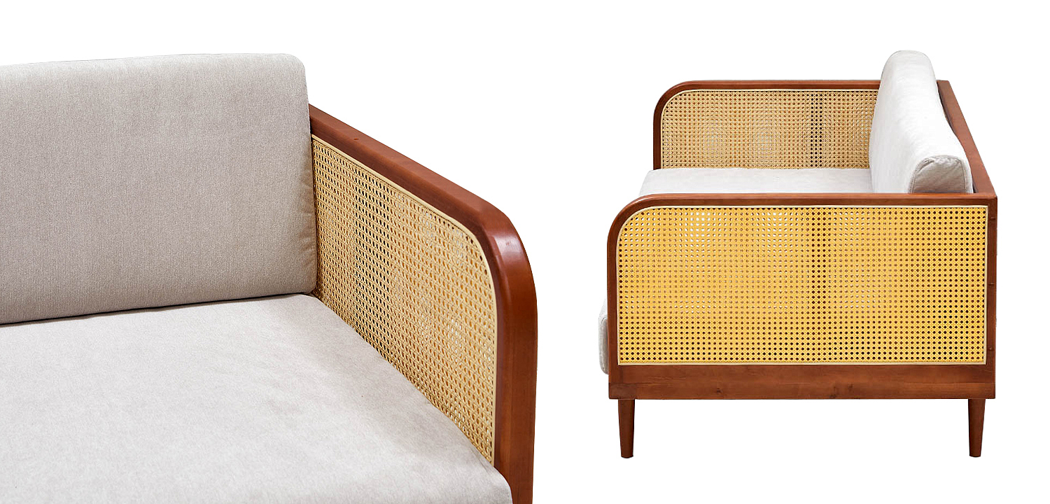 Диван с отделкой из ротанга Nava Rattan Decor Sofa Диван с отделкой из ротанга Nava Rattan Decor Sofa - Loft-Concept в Саратове