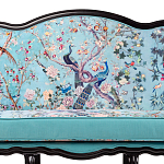 Трехместный диван из натурального бука бирюзовый с изображением птиц и цветов Turquoise Chinoiserie Garden Sofa варинант исполнения - 4 | Loft Concept в Саратове