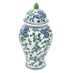 Ваза с крышкой и зелено-голубым рисунком на белом фоне 51 см Blue & White Ornament варинант исполнения - 1 | Loft Concept в Саратове
