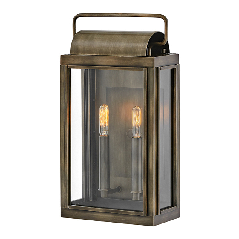Настенный фонарь прямоугольной формы цвета состаренная латунь с двумя лампами Hinkley Бронза Прозрачное Стекло в Саратове | Loft Concept 