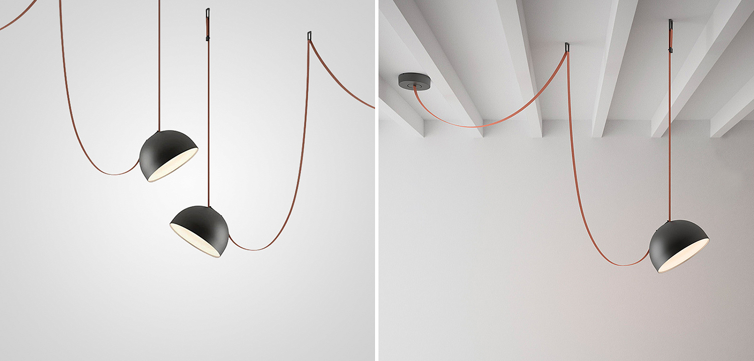 Vibia PLUSMINUS Подвесной светодиодный светильник c черным абажуром на красном текстильном тросе Vibia PLUSMINUS Подвесной светодиодный светильник c черным абажуром на красном текстильном тросе - Loft-Concept в Саратове
