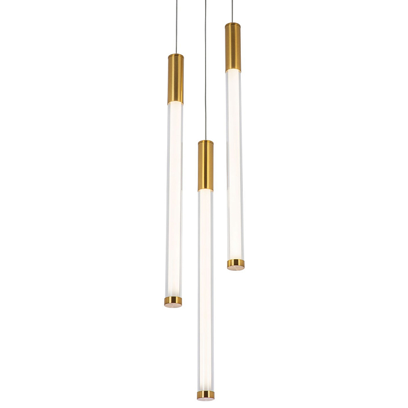 Подвесной светильник с 3-мя плафонами Cateline Brass Trio Tube Hanging Lamp Латунь Подвесной светильник с 3-мя плафонами Cateline Brass Trio Tube Hanging Lamp Латунь в Саратове | Loft Concept