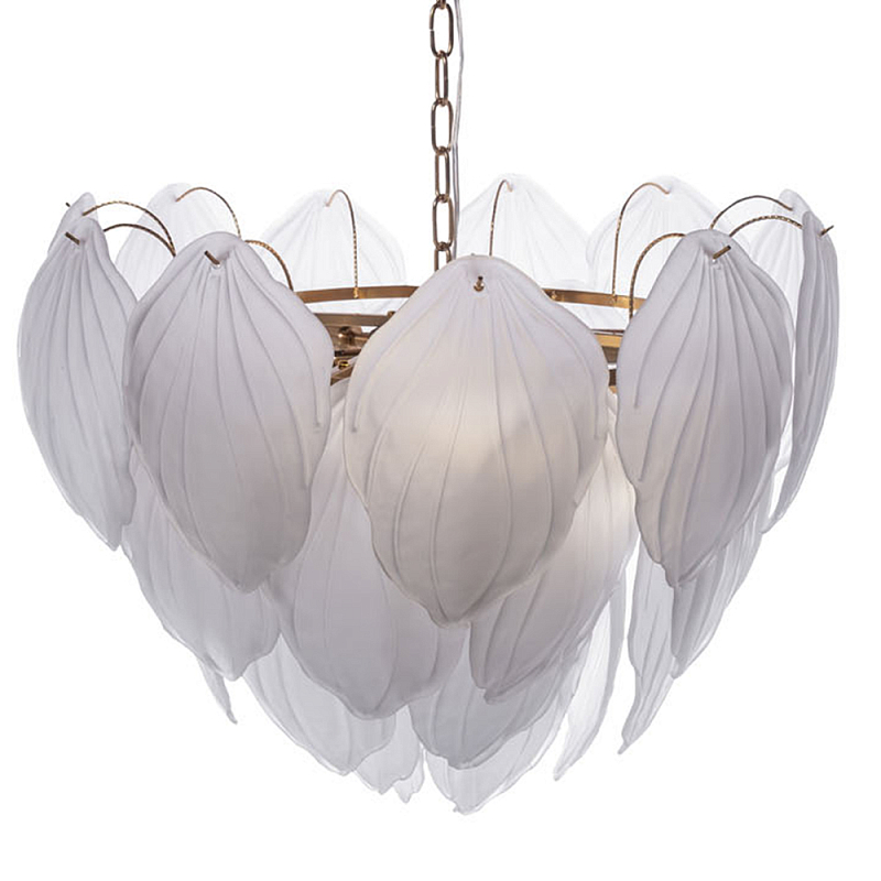 Люстра с лепестками из матового рифленого стекла Chandelier Water Lily Золотой Белый матовый в Саратове | Loft Concept 
