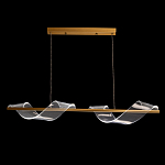 Люстра линейная золотистого цвета с двумя прозрачными волнистыми элементами Wave Line варинант исполнения - 3 | Loft Concept в Саратове