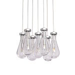 Люстра с 7-ю прозрачными плафонами из стекла в форме капли на круглом потолочном основании цвета хром Lucid Rain  варинант исполнения - 1 | Loft Concept в Саратове