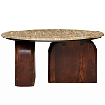 Кофейный столик с круглой столешницей на 2-х массивных деревянных ножках Tandem Travertine and Wood варинант исполнения - 1 | Loft Concept в Саратове