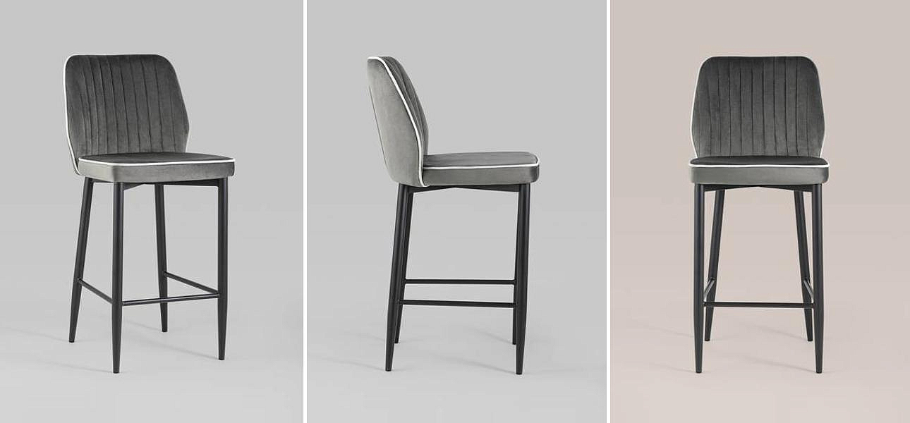Стул Lawrence Chair Серый Велюр Белый кант Стул Lawrence Chair Серый Велюр Белый кант - Loft-Concept в Саратове