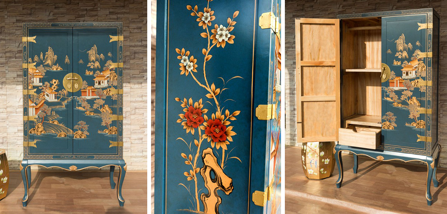 Голубой Шкаф в Китайском стиле Chinese Village Cabinet Голубой Шкаф в Китайском стиле Chinese Village Cabinet - Loft-Concept в Саратове