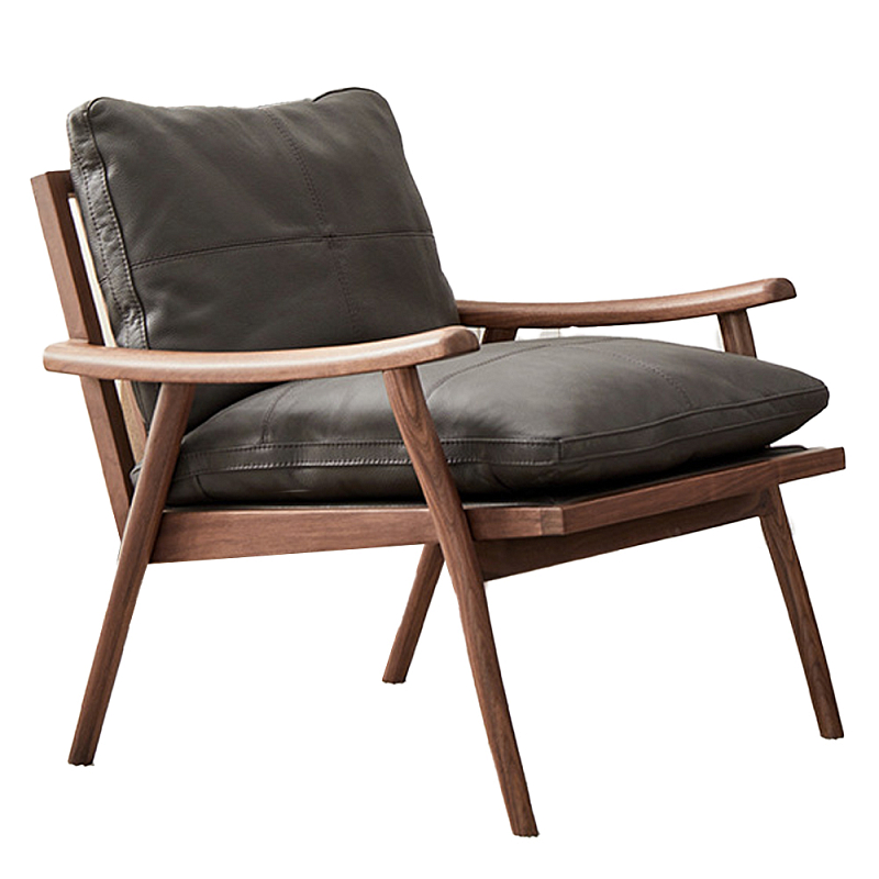 Кресло c каркасом из массива дерева и мягкой кожаной обивкой Walnut Armchair Орех Кресло c каркасом из массива дерева и мягкой кожаной обивкой Walnut Armchair Орех в Саратове | Loft Concept