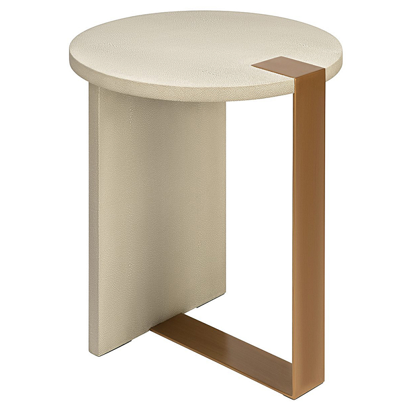 Приставной стол круглый Stingray Skin Table кожа Бежевый Серый Латунь Приставной стол круглый Stingray Skin Table кожа Бежевый Серый Латунь в Саратове | Loft Concept