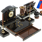 Настольный письменный набор с часами из природного камня обсидиана Peace Contract варинант исполнения - 4 | Loft Concept в Саратове