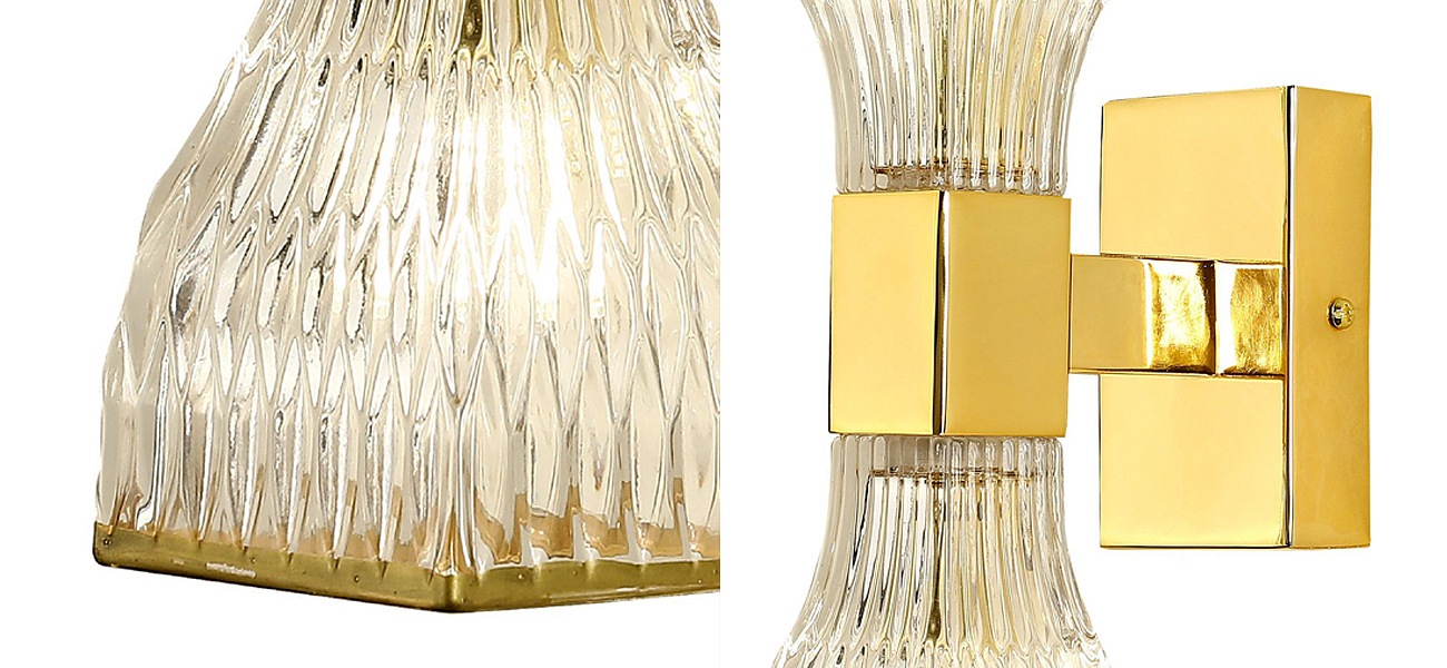 Бра с двумя плафонами из рельефного стекла GLASS HORN Gold Бра с двумя плафонами из рельефного стекла GLASS HORN Gold - Loft-Concept в Саратове
