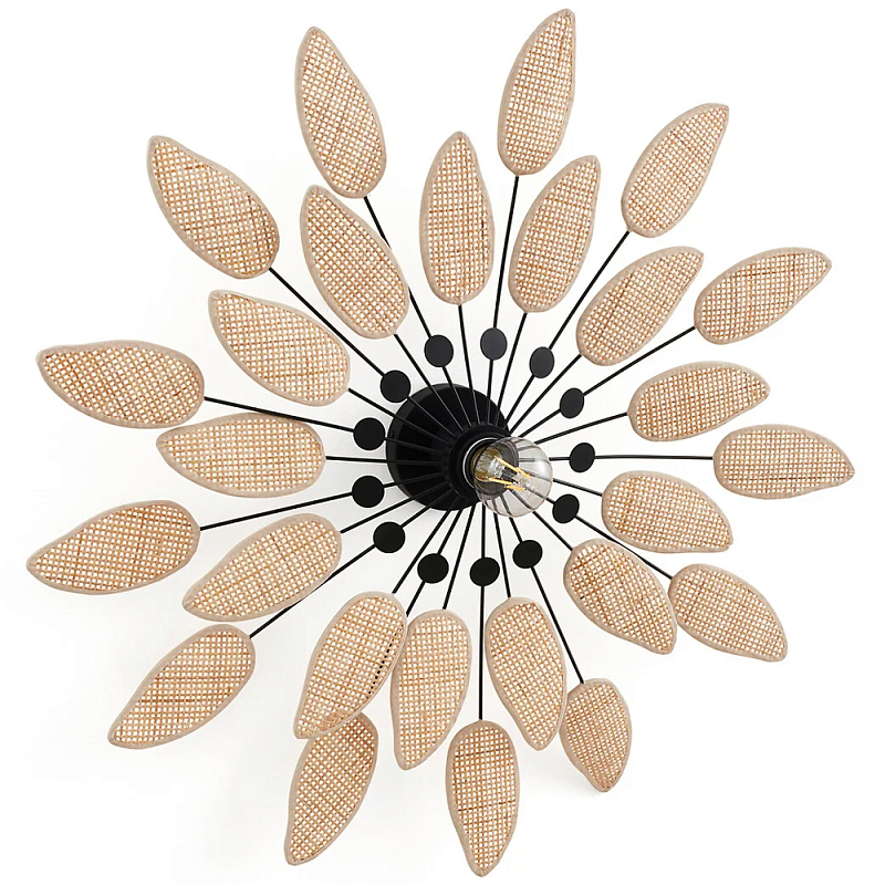 Настенный светильник с плетеным декором Wicker Leaves Wall Lamp Бежевый Черный в Саратове | Loft Concept 