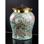 Ваза округлой формы из фарфора с рисунком и бронзовой крышкой Turquoise Blooming Garden варинант исполнения - 1 | Loft Concept в Саратове
