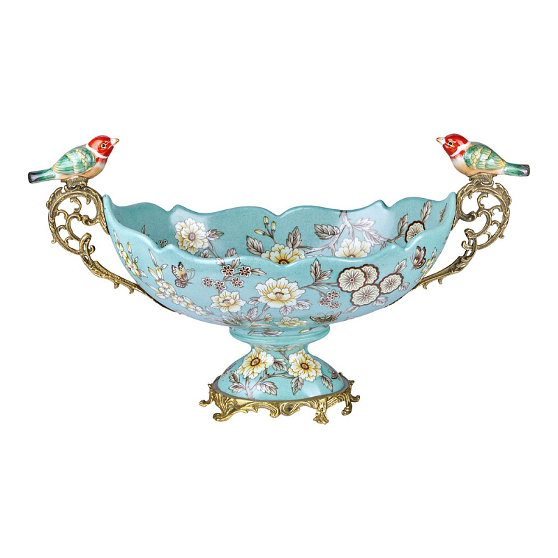 Чаша фарфоровая с птичками Bird of Paradise Bowl Бронза Мульти Голубой в Саратове | Loft Concept 