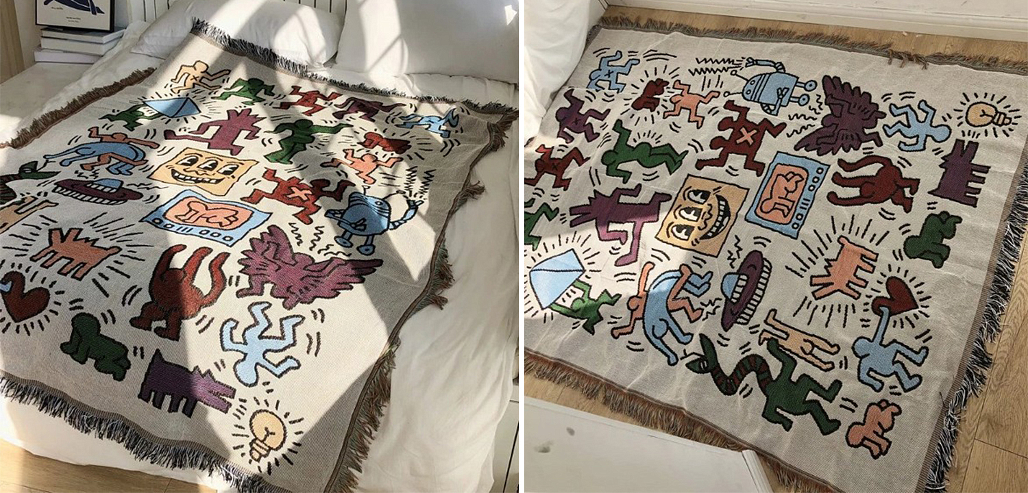 Покрывало граффити Кит Харинг Keith Haring Bed Сover Покрывало граффити Кит Харинг Keith Haring Bed Сover - Loft-Concept в Саратове