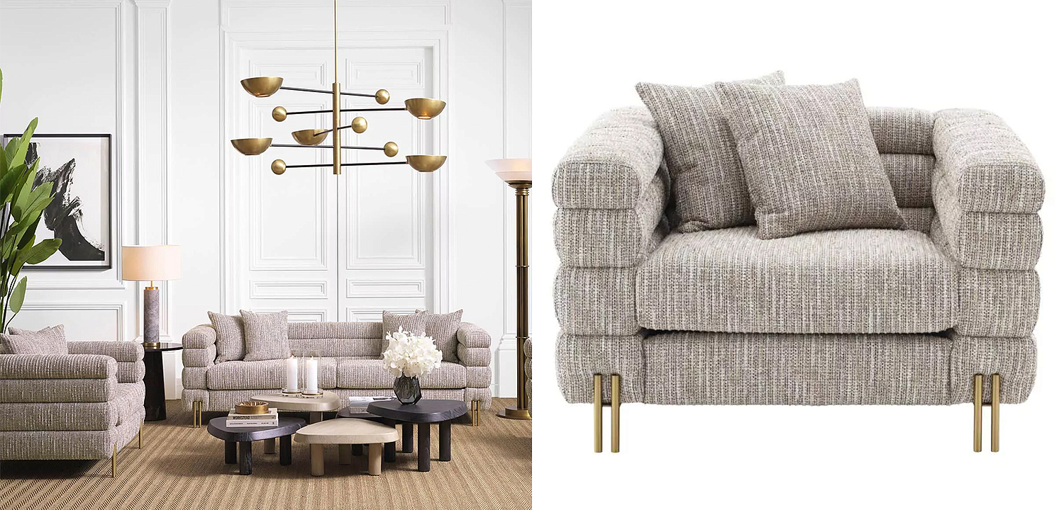 Кресло Eichholtz Chair York Бежево-серый Латунь Кресло Eichholtz Chair York Бежево-серый Латунь - Loft-Concept в Саратове