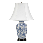 Настольная лампа с фарфоровым основанием с декоративным орнаментом и белым абажуром на темной круглой подставке Elstead Lighting варинант исполнения - 1 | Loft Concept в Саратове