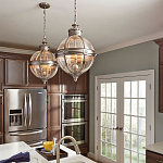 Подвесной светильник с прозрачным стеклянным плафоном в форме шара цвета никеля в индустриальном стиле на цепи 3 лампы Feiss варинант исполнения - 3 | Loft Concept в Саратове