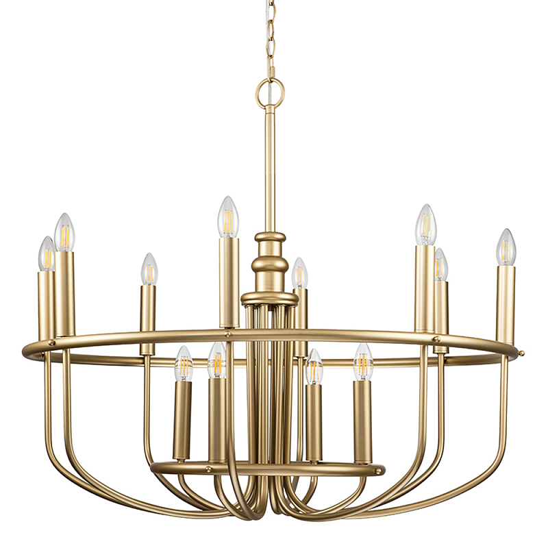  Люстра круглая двухъярусная цвета латунь с 12-ю лампами Kichler Латунь в Саратове | Loft Concept 