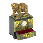 Часы настольные с декором в виде медведя и выдвижным ящиком из натурального камня Змеевик Bear Stone Clock варинант исполнения - 3 | Loft Concept в Саратове
