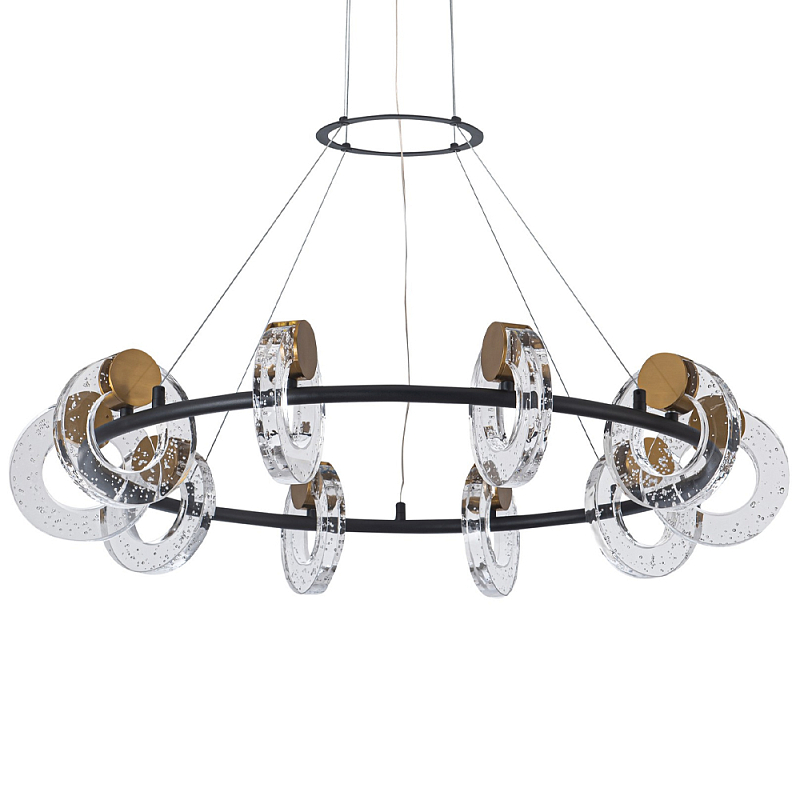 Кольцевая люстра с круглыми стеклянными плафонами в виде колец Olympe Glass Chandelier Черный Прозрачное Стекло Латунь Кольцевая люстра с круглыми стеклянными плафонами в виде колец Olympe Glass Chandelier Черный Прозрачное Стекло Латунь в Саратове | Loft Concept