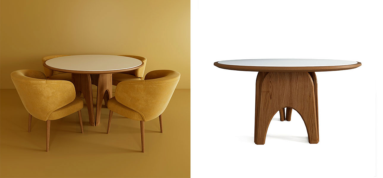 Обеденный круглый стол из дерева со столешницей из камня Pelican Dinner Table Обеденный круглый стол из дерева со столешницей из камня Pelican Dinner Table - Loft-Concept в Саратове