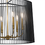 Люстра цвета латунь с 6-ю лампами свечами внутри цилиндрического абажура из черных металлических реек Kichler варинант исполнения - 3 | Loft Concept в Саратове