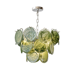Люстра из зеленых стеклянных дисков с перламутровым эффектом Green Glowing Glaze варинант исполнения - 7 | Loft Concept в Саратове