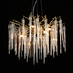 Люстра золотого цвета с декоративными ветками и длинными прозрачными стеклянными подвесами в форме сосулек Droplet Chandelier варинант исполнения - 3 | Loft Concept в Саратове