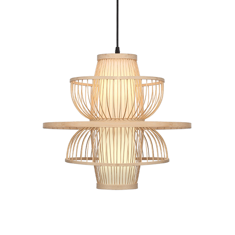 Подвесной светильник фигурный из деревянных прутьев с плафоном из натуральной ткани Light Inside the Cell Древесина в Саратове | Loft Concept 