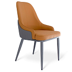 Стул оранжевый с высокой спинкой из искуственной кожи на серых металлических ножках Enigma Orange варинант исполнения - 1 | Loft Concept в Саратове