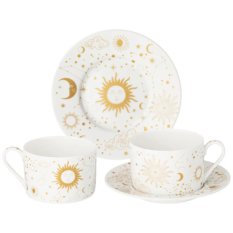 Чайный набор из фарфора с рисунком звезд и созвездий 200 мл Porcelain Astronomy Collection Белый Золотой Чайный набор из фарфора с рисунком звезд и созвездий 200 мл Porcelain Astronomy Collection Белый Золотой в Саратове | Loft Concept