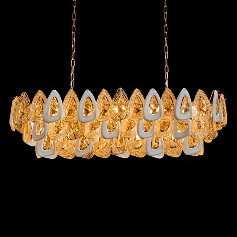 Люстра овальная с многослойными белыми и прозрачными подвесками Character Chandelier Золотой Прозрачный Белый Люстра овальная с многослойными белыми и прозрачными подвесками Character Chandelier Золотой Прозрачный Белый в Саратове | Loft Concept
