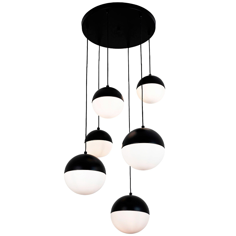 Каскадный светильник с 6-ю плафонами шары Ponzio Flos Cascade Black Sphere Hanging Lamp Черный Белый Каскадный светильник с 6-ю плафонами шары Ponzio Flos Cascade Black Sphere Hanging Lamp Черный Белый в Саратове | Loft Concept