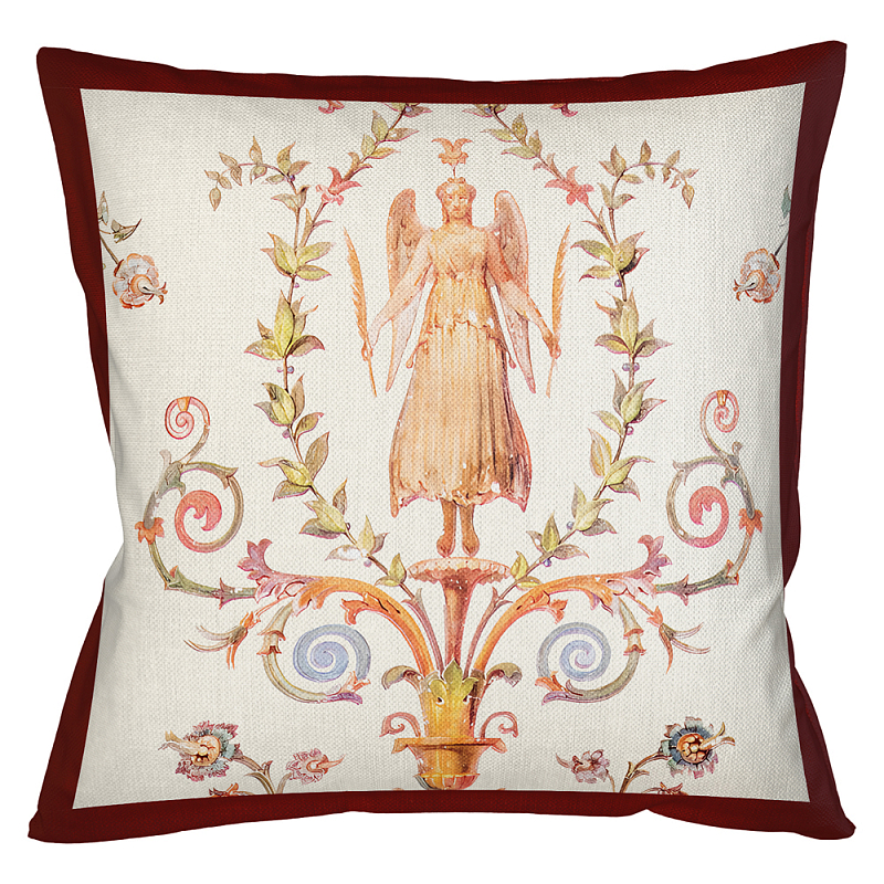Декоративная подушка бежевая с растительным орнаментом Raffael Angel Beige Red Cushion Бежевый Мульти Бургундский красный Декоративная подушка бежевая с растительным орнаментом Raffael Angel Beige Red Cushion Бежевый Мульти Бургундский красный в Саратове | Loft Concept