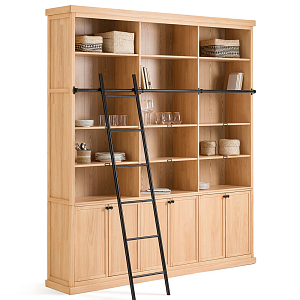 Книжный шкаф из массива сосны с металлической лестницей Burton Wood Cabinet