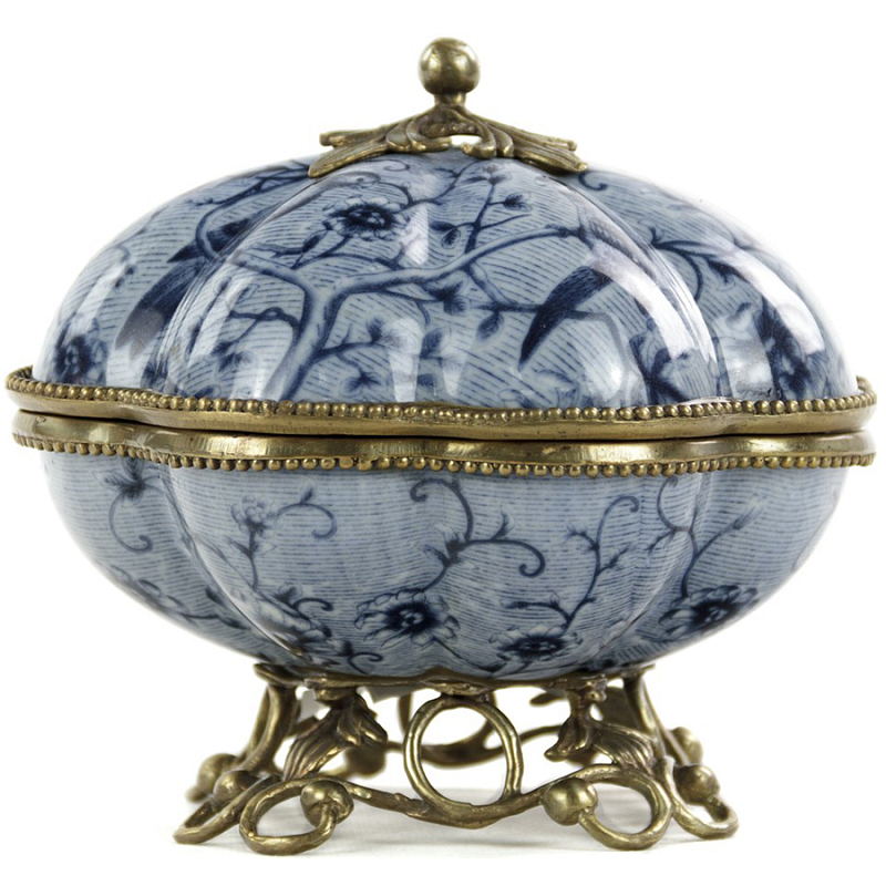 Шкатулка Floral Blue Ornament Синий Бронза Белый Шкатулка Floral Blue Ornament Синий Бронза Белый в Саратове | Loft Concept