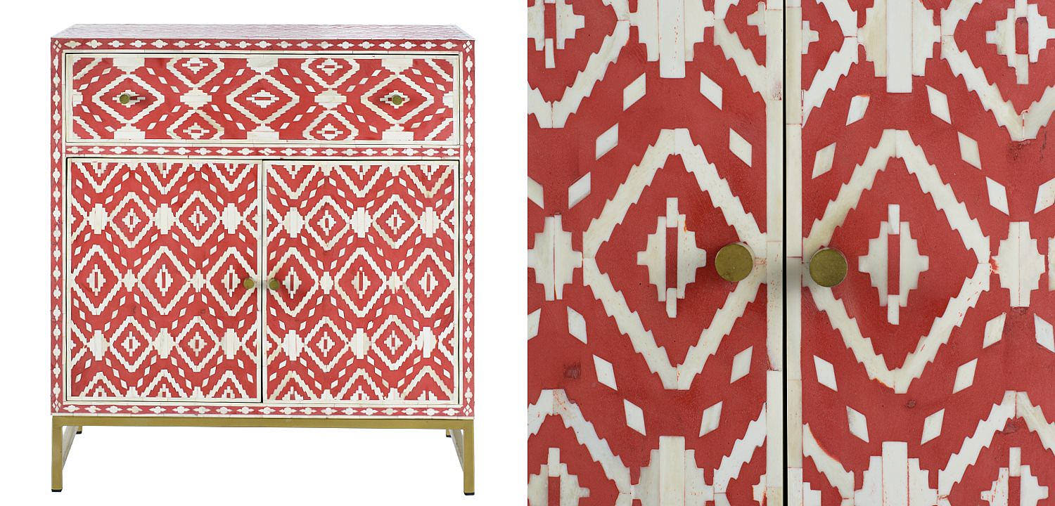 Комод инкрустация костью Red Indian Bone Inlay drawer Красный Комод инкрустация костью Red Indian Bone Inlay drawer Красный - Loft-Concept в Саратове