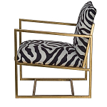 Кресло с металлическим золотистым каркасом и мягкой обивкой с чёрно-белым принтом зебры Wild animals варинант исполнения - 2 | Loft Concept в Саратове