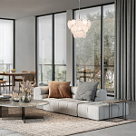 Люстра из белых стеклянных дисков на серебрянном каркасе White Glowing Reflectors варинант исполнения - 2 | Loft Concept в Саратове