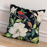 Декоративная подушка чёрная с изображением птицы в саду Blooming Red Birds варинант исполнения - 2 | Loft Concept в Саратове