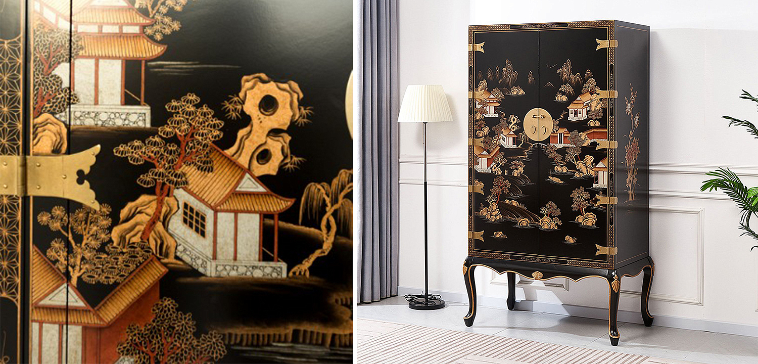Черный Шкаф в Китайском стиле Chinese Village Cabinet Черный Шкаф в Китайском стиле Chinese Village Cabinet - Loft-Concept в Саратове