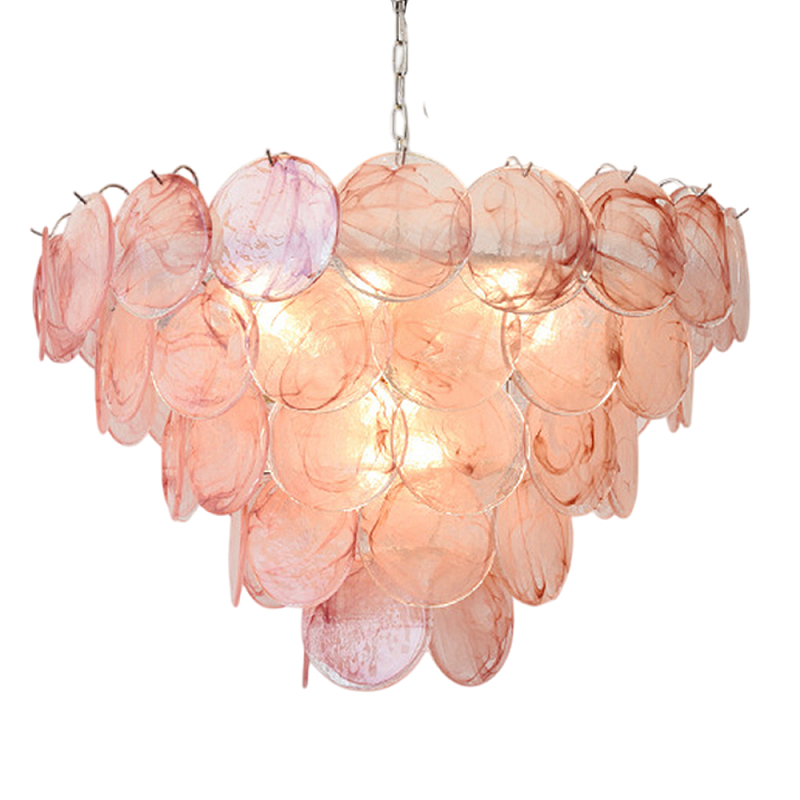 Люстра с каскадом из круглых розовых стеклянных дисков Pink Light Waterfall Розовый Хром Люстра с каскадом из круглых розовых стеклянных дисков Pink Light Waterfall Розовый Хром в Саратове | Loft Concept